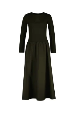 Gant naisten mekko, MIDI JERSEY WOVEN COMBO LS DRESS Armeijanvihreä