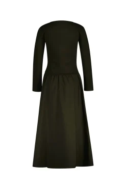 Gant naisten mekko, MIDI JERSEY WOVEN COMBO LS DRESS Armeijanvihreä