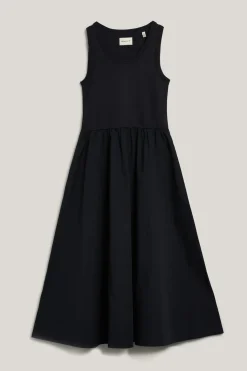Gant naisten mekko, MIDI JERSEY WOVEN COMBO DRESS Musta