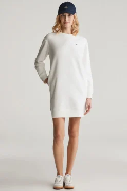 Gant Naisten Mekko, SHIELD C-NECK SWEAT DRESS Luonnonvalkoinen
