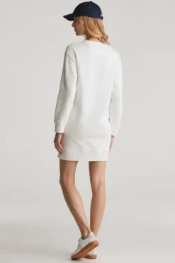 Gant Naisten Mekko, SHIELD C-NECK SWEAT DRESS Luonnonvalkoinen