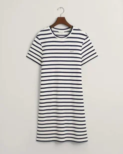 Gant Naisten Mekko, STRIPED SS T-SHIRT DRESS Raidallinen Valkoine