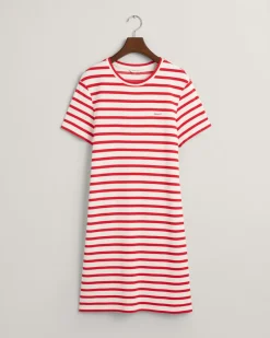Gant Naisten Mekko, STRIPED SS T-SHIRT DRESS Raidallinen Punainen