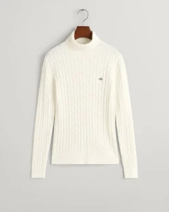 Gant Naisten neulepaita, STRETCH COTTON CABLE TURTLENECK Luonnonvalkoinen