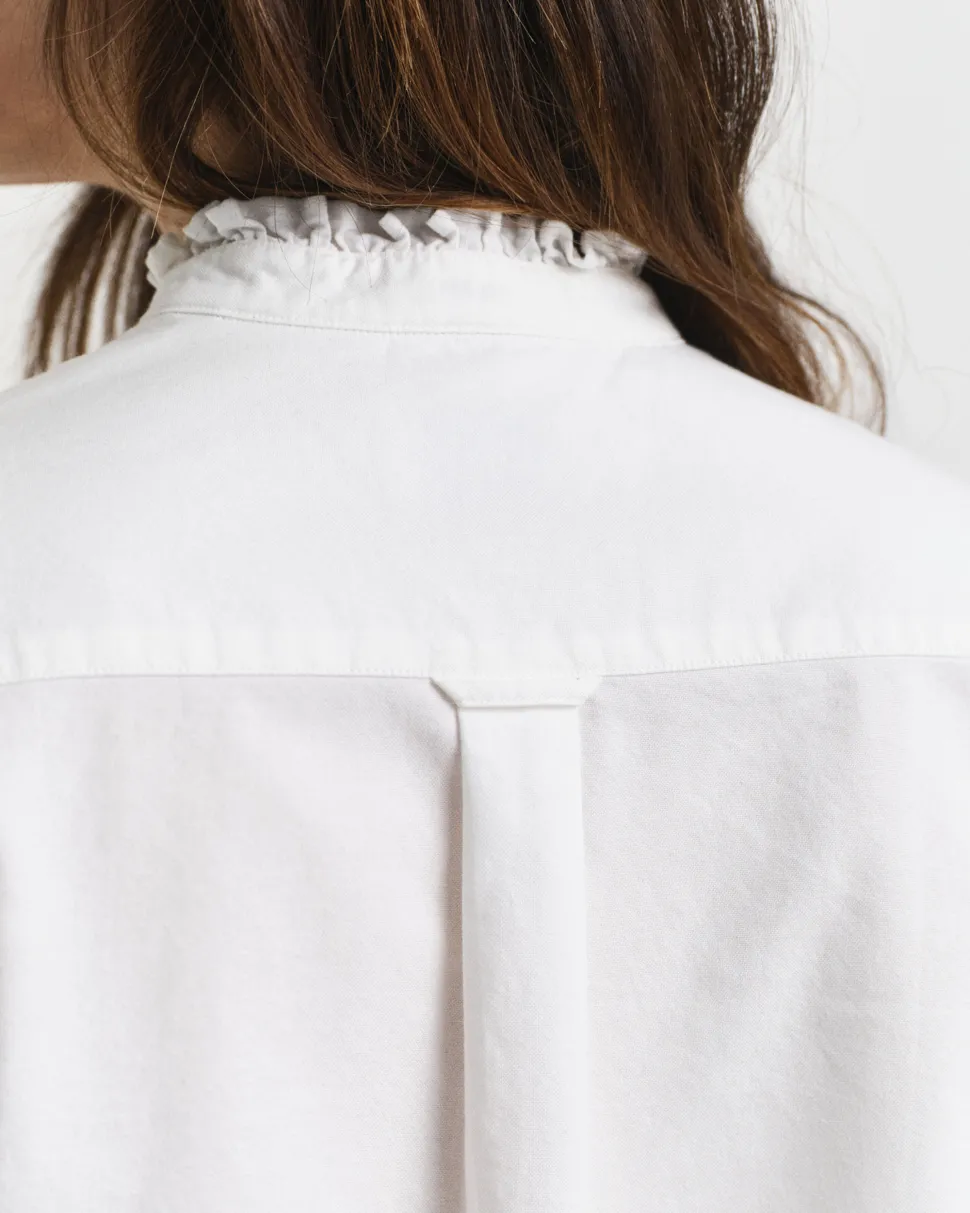 Gant naisten paitapusero, REG CLASSIC OXFORD FRILL BLOUSE Valkoinen