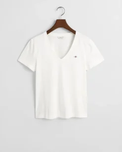 Gant naisten t-paita, REG SHIELD SS V-NECK T-SHIRT Valkoinen