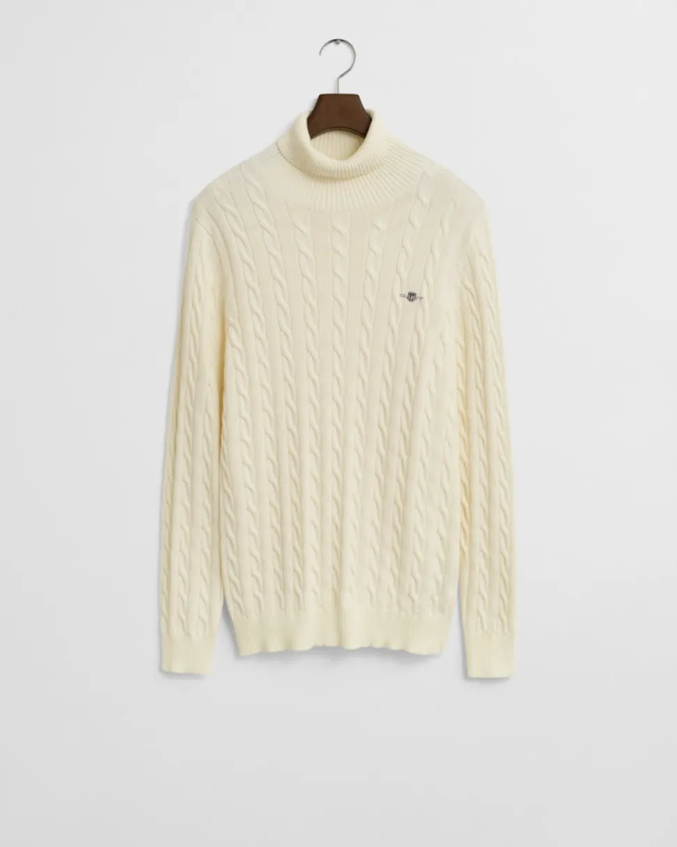 Gant neule, COTTON CABLE TURTLE NECK Luonnonvalkoinen