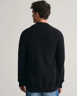 Gant neuletakki, COTTON PIQUE ZIP CARDIGAN Musta