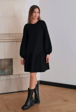 Gauhar Naisten Mekko, BALLOON SLEEVE JERSEY DRESS Musta