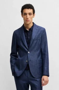 Hugo Boss miesten bleiseri, C-HANRY LINEN WOOL BLAZER Tummansininen