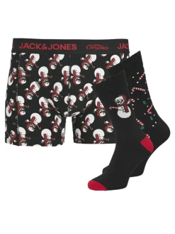 Jack and Jones Junior lasten bokserit ja sukat JACSNOW SKULLS GIFTBOX JNR, musta kuosi