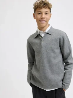 Jack and Jones Junior lasten neulepusero JPRBLABRADFORT KNIT POLO LN JNR, harmaa