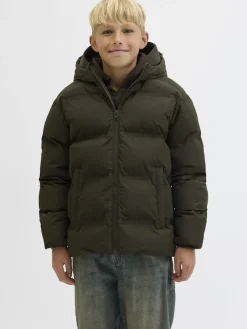 Jack and jones junior toppatakki, JJESOHO PUFFER HOOD JNR Tummanvihreä