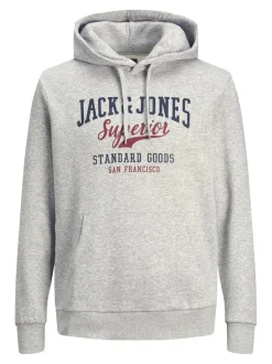 Jack and Jones Miesten Huppari, JJELOGO SWEAT HOOD Vaaleanharmaa