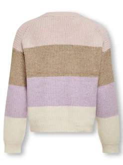 Kids Only Tyttöjen Raidallinen Neulepusero KOGSANDY LS STRIPE PULLOVER, Raidallinen Vaaleanpunainen
