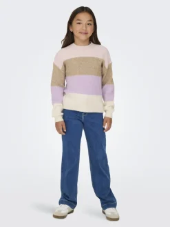 Kids Only Tyttöjen Raidallinen Neulepusero KOGSANDY LS STRIPE PULLOVER, Raidallinen Vaaleanpunainen