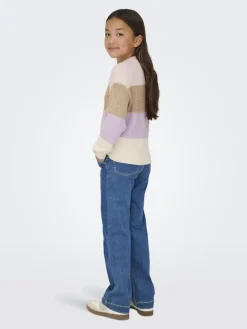 Kids Only Tyttöjen Raidallinen Neulepusero KOGSANDY LS STRIPE PULLOVER, Raidallinen Vaaleanpunainen