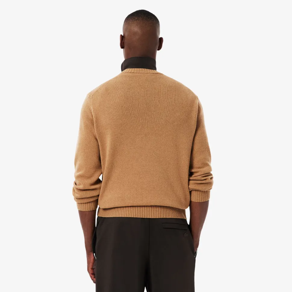 Lacoste miesten neulepusero K MONOCHROME CARDED WOOL NECK SWEATER, kameli