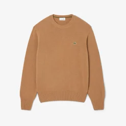Lacoste miesten neulepusero K MONOCHROME CARDED WOOL NECK SWEATER, kameli