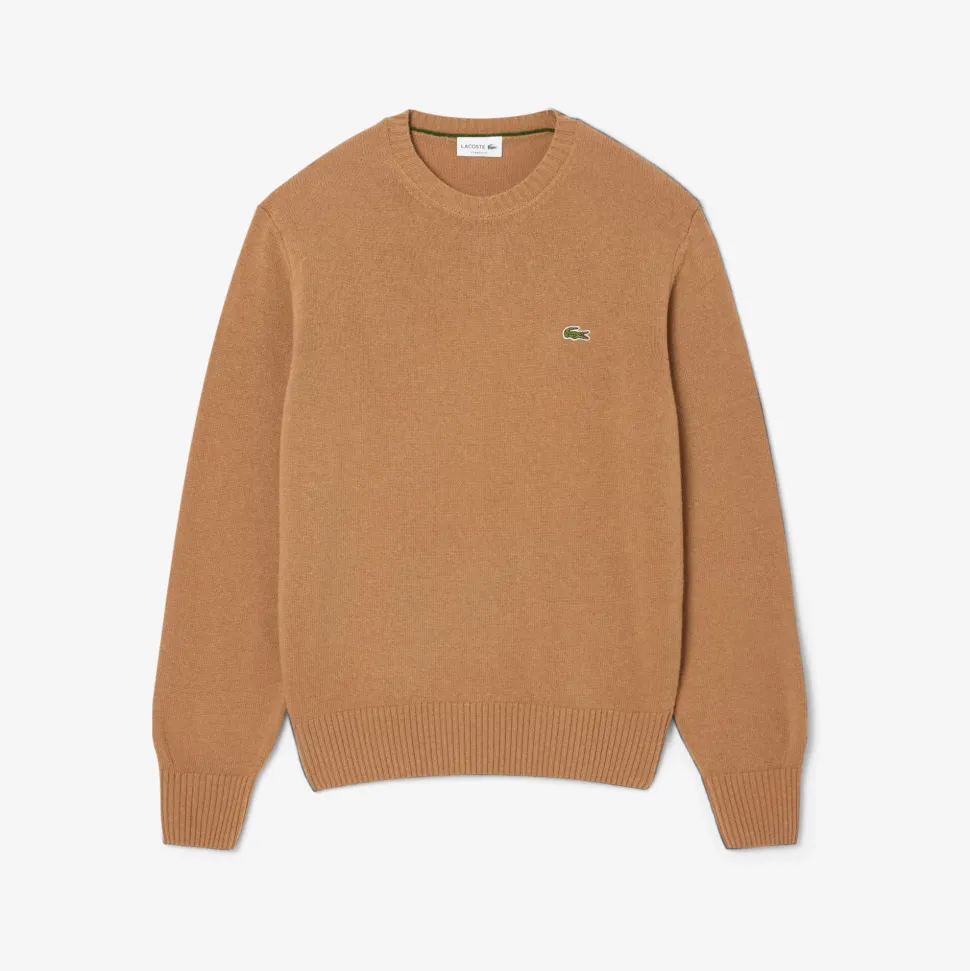 Lacoste miesten neulepusero K MONOCHROME CARDED WOOL NECK SWEATER, kameli