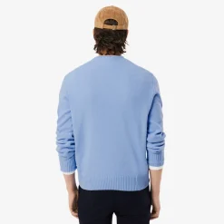 Lacoste miesten neulepusero K MONOCHROME CARDED WOOL NECK SWEATER, vaaleansininen