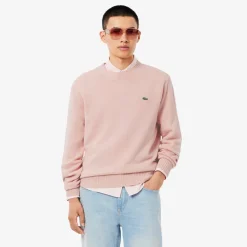 Lacoste miesten neulepusero K MONOCHROME CARDED WOOL NECK SWEATER, vaaleanpunainen
