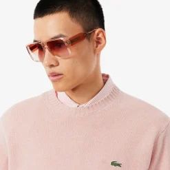 Lacoste miesten neulepusero K MONOCHROME CARDED WOOL NECK SWEATER, vaaleanpunainen