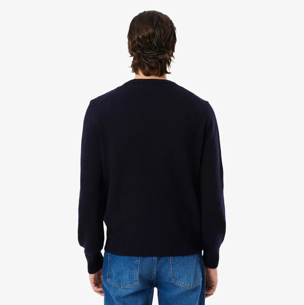 Lacoste miesten neulepusero K MONOCHROME CARDED WOOL NECK SWEATER, tummansininen