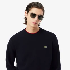 Lacoste miesten neulepusero K MONOCHROME CARDED WOOL NECK SWEATER, tummansininen