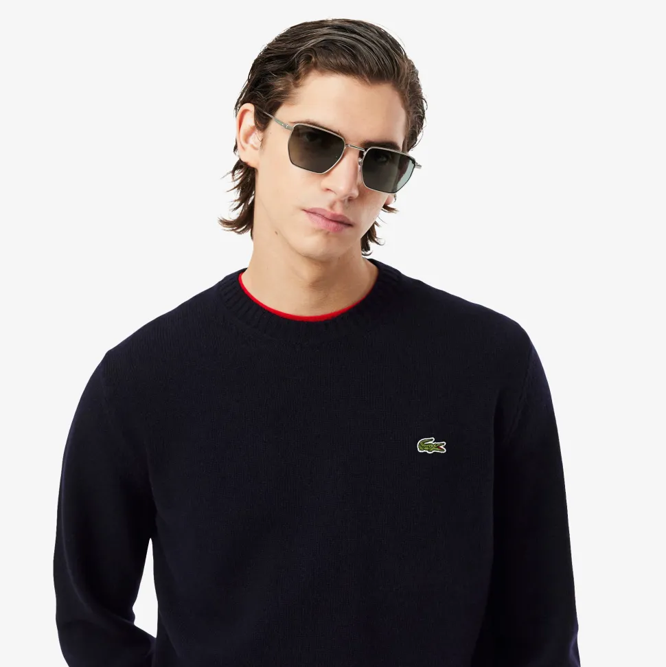 Lacoste miesten neulepusero K MONOCHROME CARDED WOOL NECK SWEATER, tummansininen