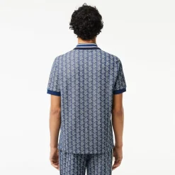 Lacoste Miesten Poolopaita, CLASSIC FIT CONTRAST COLLAR MONOGRAM Sininen Kuosi