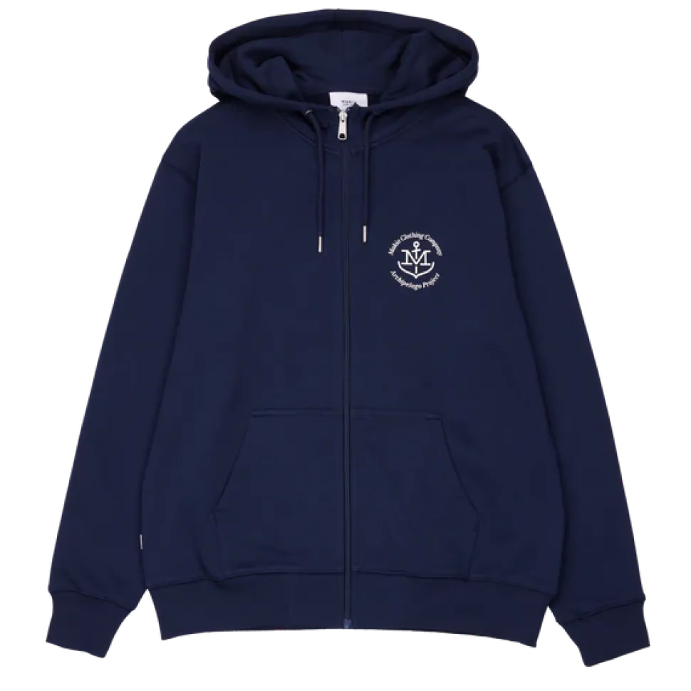 Makia unisex huppari, A-PROJECT HOODED ZIP SWEATSHIRT Tummansininen