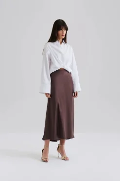 Malina naisten hame, AUBREE SATIN MAXI SKIRT Tummanruskea
