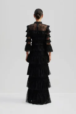 Malina naisten mekko, CARMINE LONG SLEEVE LACE MAXI DRESS Musta