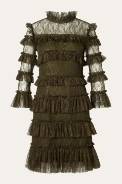 Malina naisten mekko, CARMINE FRILL LACE MINI DRESS Tummanvihreä