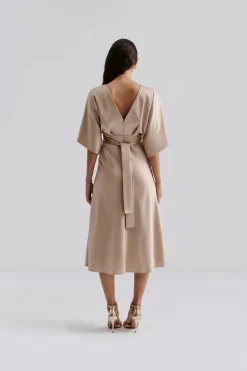 Malina naisten mekko, JUNO V-NECK SATIN MIDI DRESS Beige