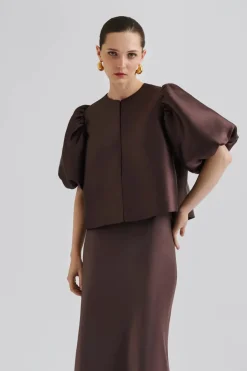 Malina naisten pusero, CLEO POUF SLEEVE BLOUSE Tummanruskea
