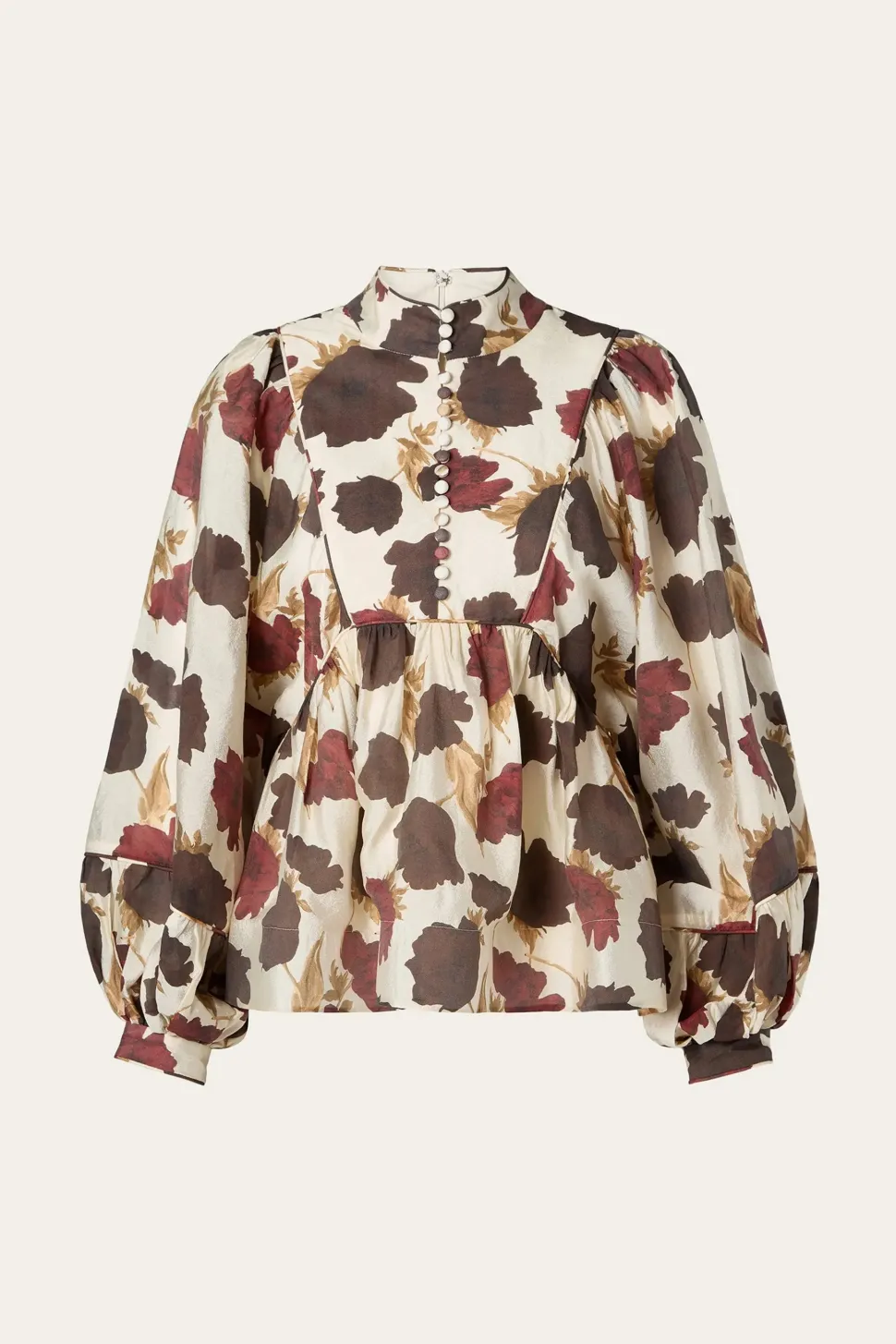 Malina naisten pusero, PERNILLA HOGH NECK BALLOON SLEEVE BLOUSE Viininpunainen Kuosi