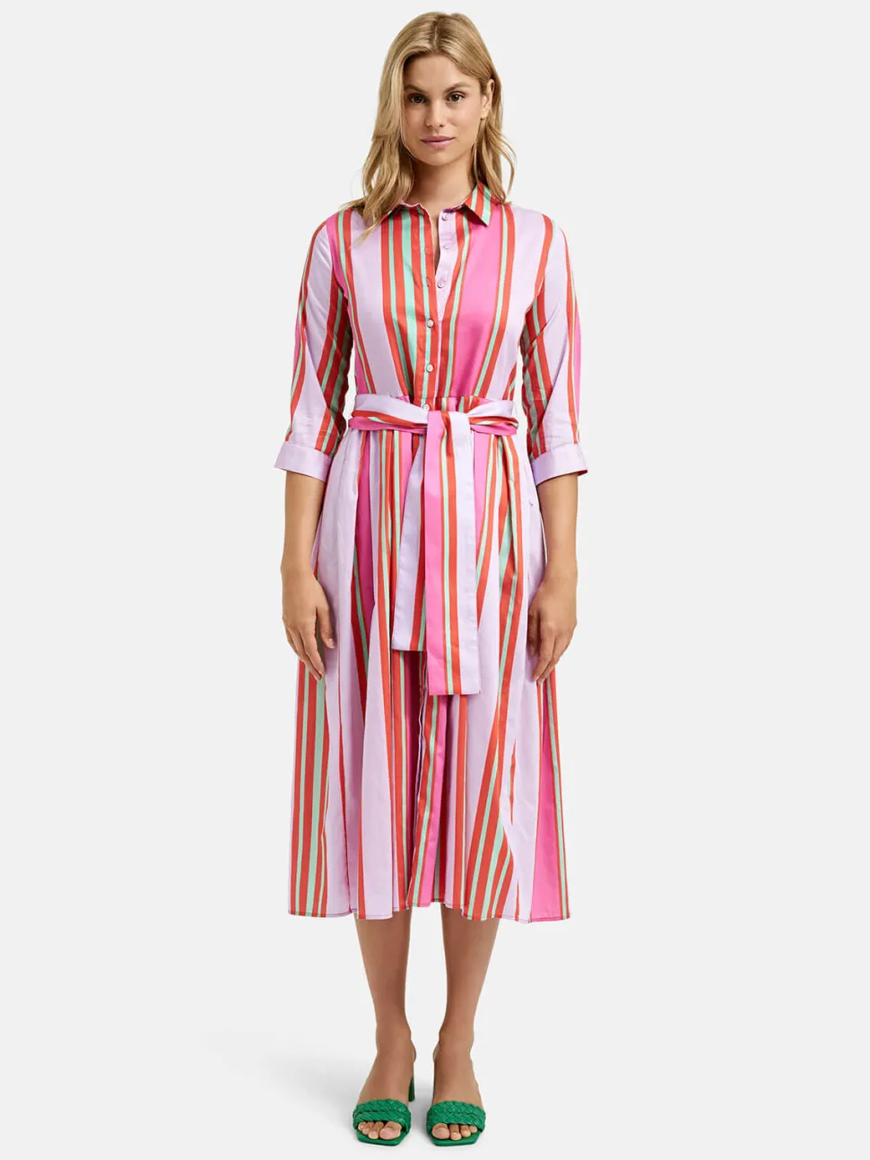 Milano Italy naisten mekko, DRESS 3/4 W BELT Moniväriraita