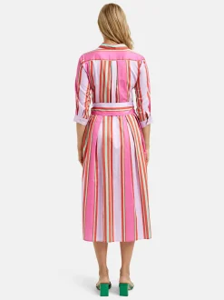 Milano Italy naisten mekko, DRESS 3/4 W BELT Moniväriraita