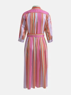 Milano Italy naisten mekko, DRESS 3/4 W BELT Moniväriraita