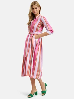 Milano Italy naisten mekko, DRESS 3/4 W BELT Moniväriraita