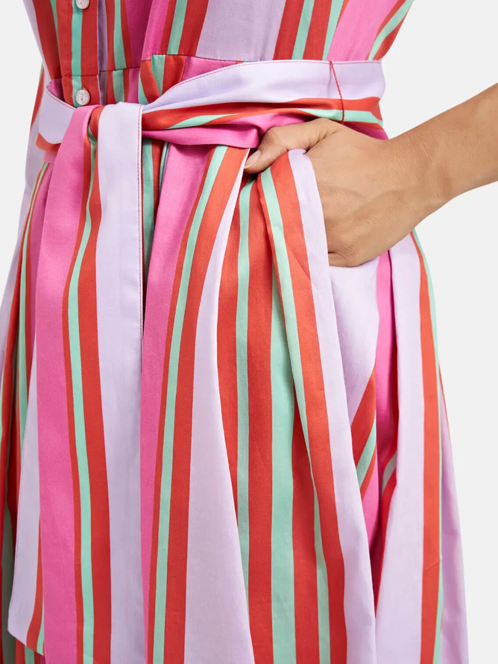Milano Italy naisten mekko, DRESS 3/4 W BELT Moniväriraita