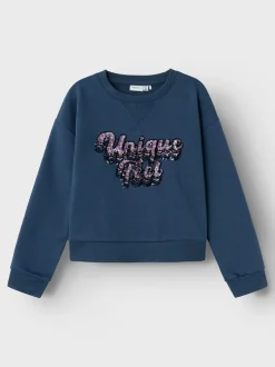 Name It lasten college, NKFLASANNE LS LOOSE SHORT SWEAT Tummansininen