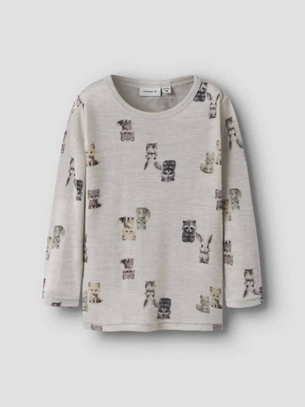 Name It Lasten Merinovillainen Paita, NMMWang Wool Rib LS Top AOP Kuosillinen Beige