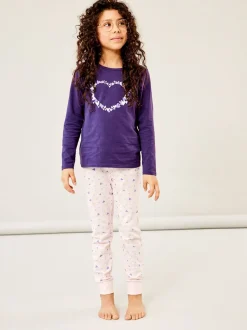 Name It Lasten Pyjamasetti Nightset Purble Heart Noos Liila