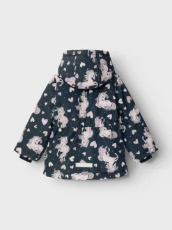 Name It lasten takki, NMFMAXI JACKET UNICORN HEART Tummansininen