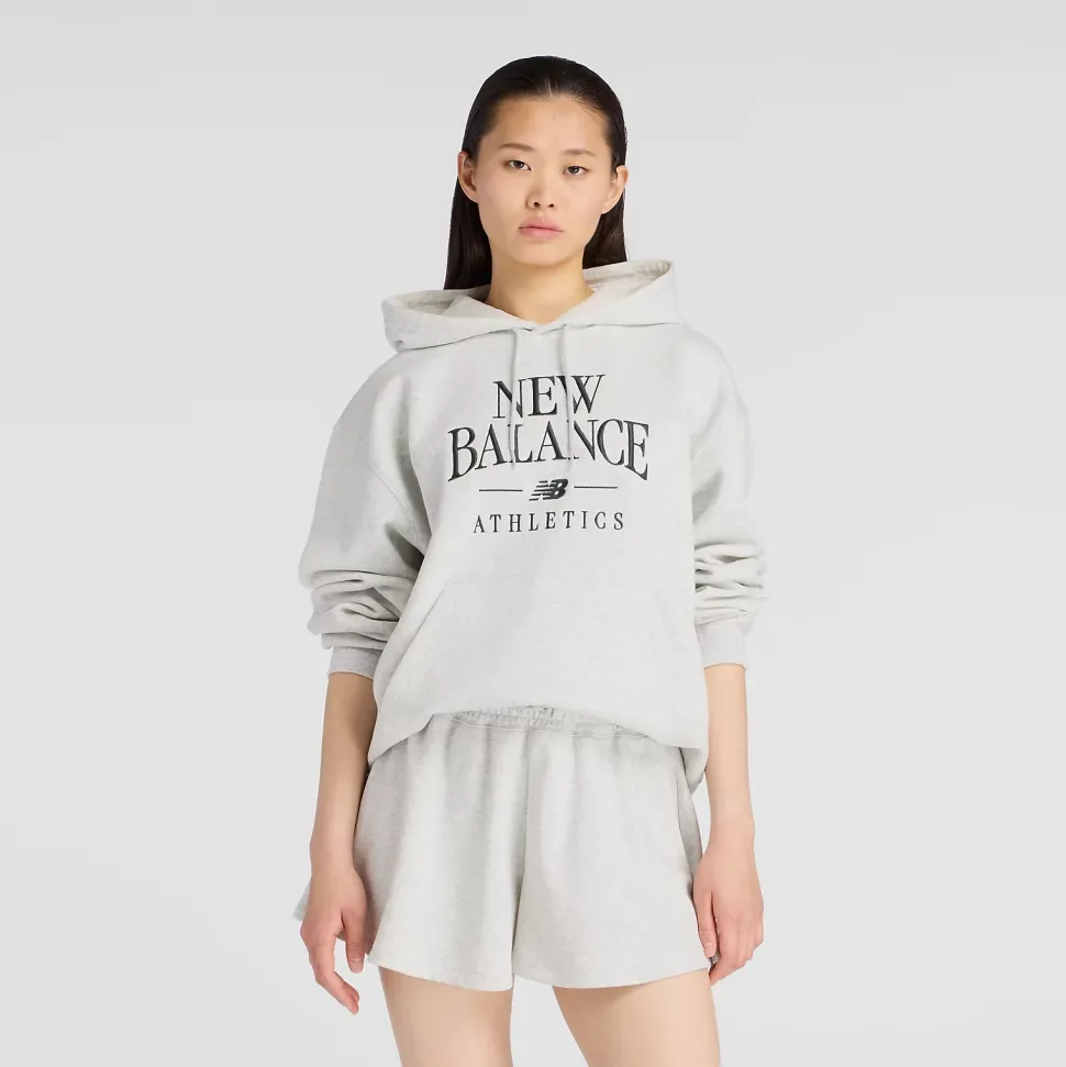 New Balance naisten huppari Linear Heritage Fleece Hoodie, vaaleanharmaa
