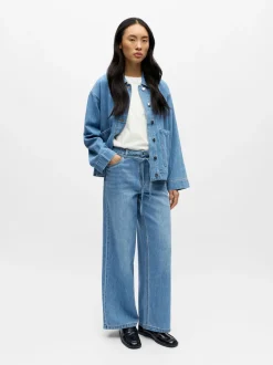 Object naisten farkut OBJROSIE MW WIDE Jeans, Light Blue Denim