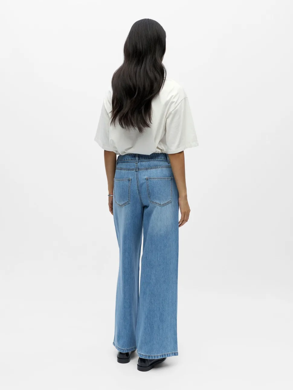 Object naisten farkut OBJROSIE MW WIDE Jeans, Light Blue Denim